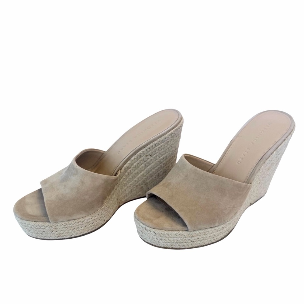 Veronica Beard Dali Suede Espadrille Wedge nude heels in sand, size 7.5